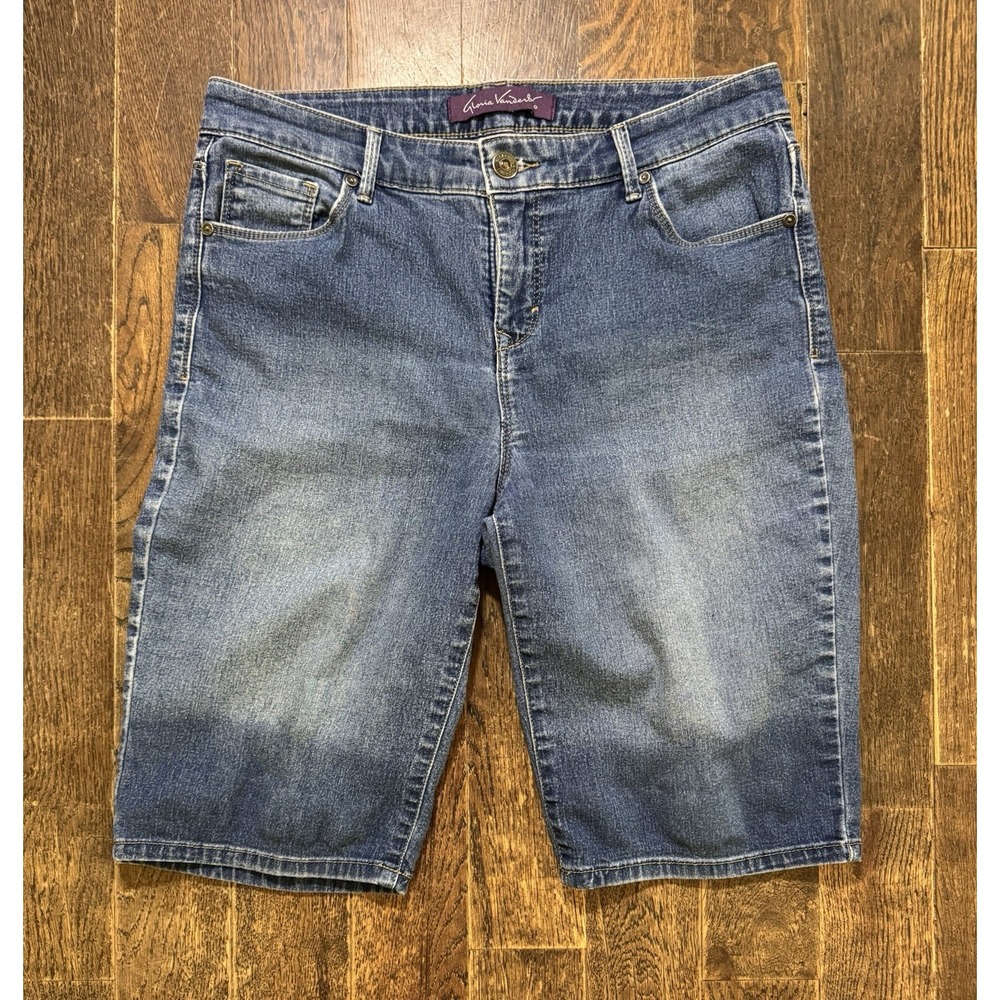 Gloria Vanderbilt Denim Jean Shorts Women's Size 8P Petite Blue Stretch Mid Rise